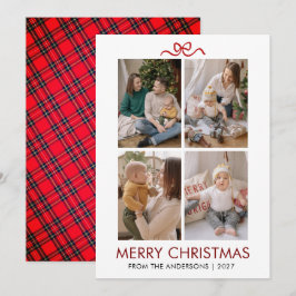 Classic Red Tartan Plaid Multi Photo Christmas シーズンカード