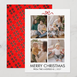 Classic Red Tartan Plaid Multi Photo Christmas シーズンカード