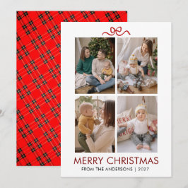 Classic Red Tartan Plaid Multi Photo Christmas シーズンカード