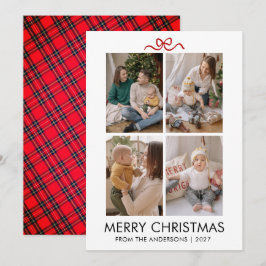 Classic Red Tartan Plaid Multi Photo Christmas シーズンカード