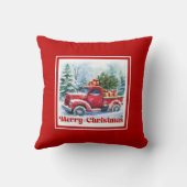 Classic red truck Christmas scene rustic holiday  クッション (裏面)