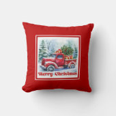 Classic red truck Christmas scene rustic holiday  クッション (正面)