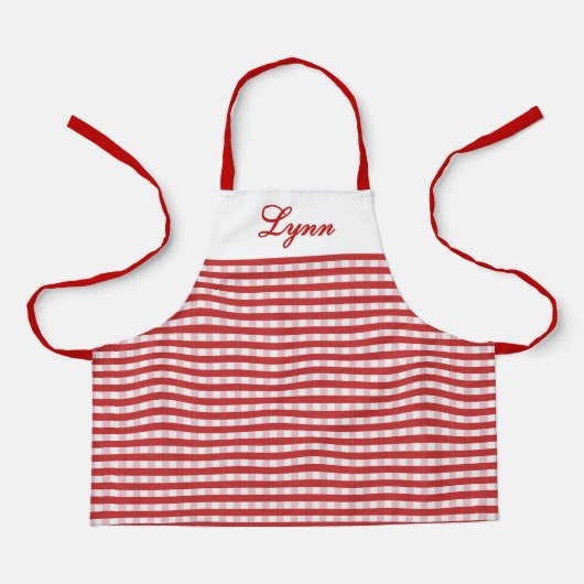 Classic Red & White Gingham | Personalized Name エプロン (正面)