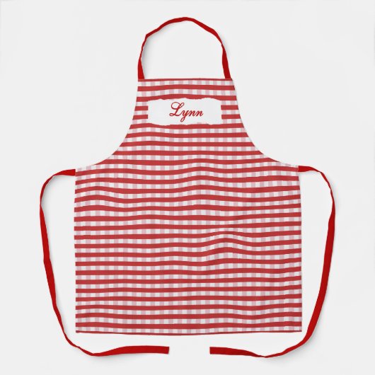 Classic Red & White Gingham | Personalized Name エプロン (正面)
