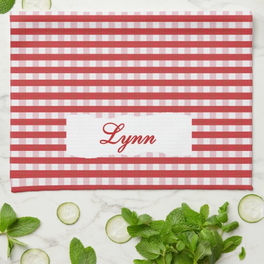 Classic Red & White Gingham | Personalized Name キッチンタオル (折り畳み)