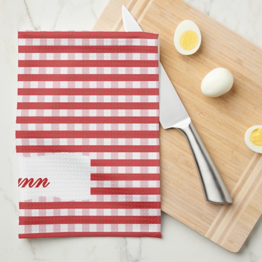 Classic Red & White Gingham | Personalized Name キッチンタオル (四つ折り)