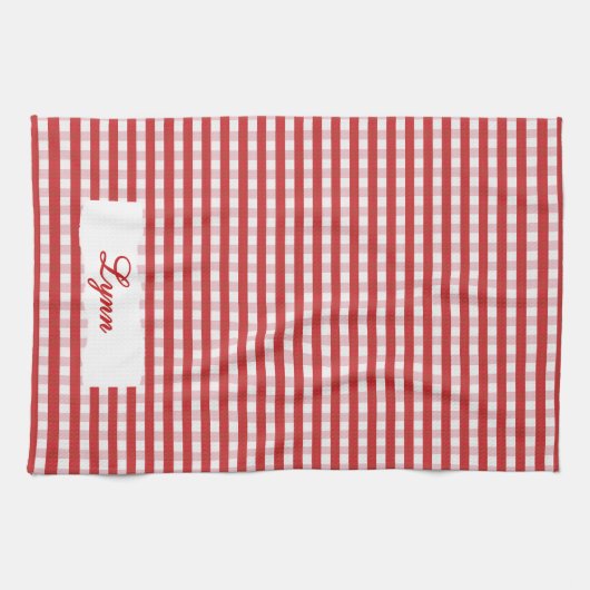 Classic Red & White Gingham | Personalized Name キッチンタオル (横)