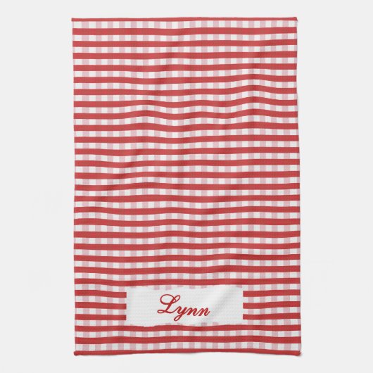 Classic Red & White Gingham | Personalized Name キッチンタオル (縦)