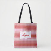 Classic Red & White Gingham | Personalized Name トートバッグ (正面)