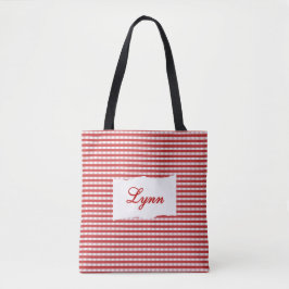 Classic Red & White Gingham | Personalized Name トートバッグ