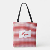 Classic Red & White Gingham | Personalized Name トートバッグ (裏面)