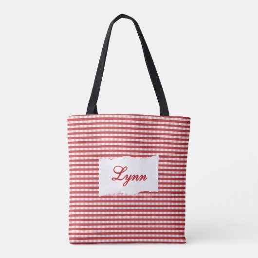 Classic Red & White Gingham | Personalized Name トートバッグ (裏面)
