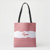 Classic Red & White Gingham | Personalized Name トートバッグ (正面)