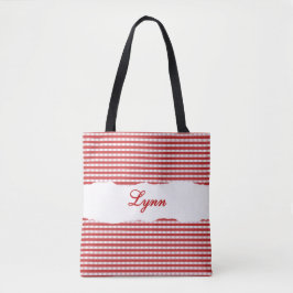Classic Red & White Gingham | Personalized Name トートバッグ