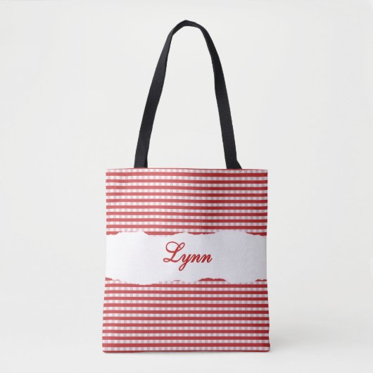 Classic Red & White Gingham | Personalized Name トートバッグ (正面)