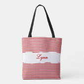 Classic Red & White Gingham | Personalized Name トートバッグ (裏面)