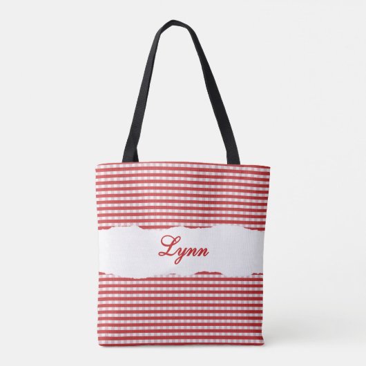 Classic Red & White Gingham | Personalized Name トートバッグ (裏面)