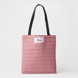 Classic Red & White Gingham | Personalized Name トートバッグ