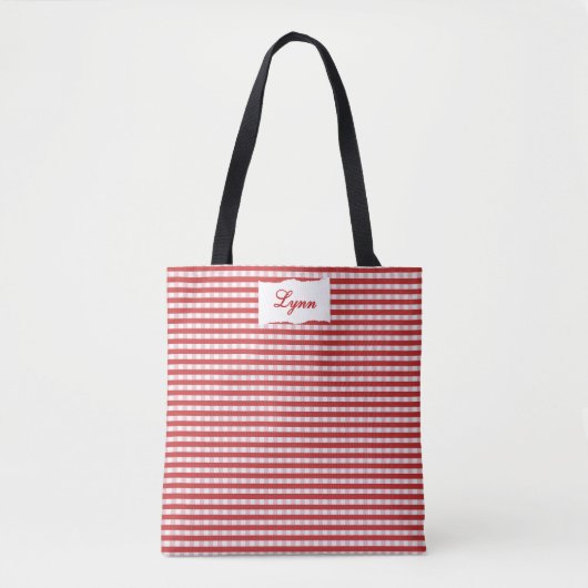 Classic Red & White Gingham | Personalized Name トートバッグ (正面)