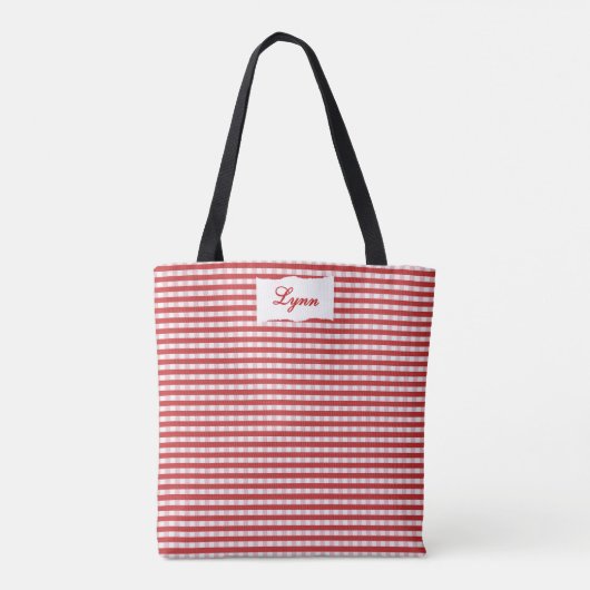 Classic Red & White Gingham | Personalized Name トートバッグ (裏面)