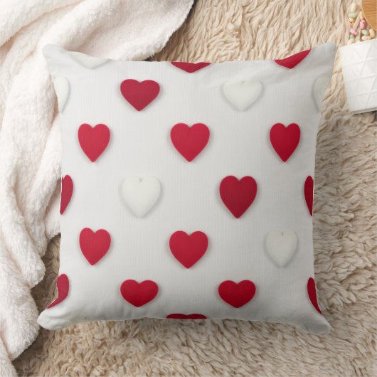 Classic Red & White Heart Pattern Cotton クッション (ブランケット)