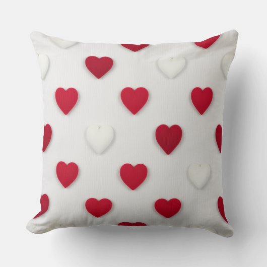 Classic Red & White Heart Pattern Cotton クッション (正面)