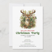 Classic retro Christmas deer party invitation 招待状 (正面)