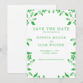 Classic Retro Minimalist Green WEEDING Invite  招待状 (正面/裏面)