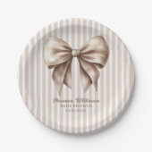 Classic Ribbon Bow Beige Baby Shower Plates ペーパープレート (正面)