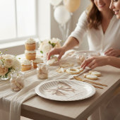 Classic Ribbon Bow Beige Baby Shower Plates ペーパープレート