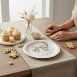 Classic Ribbon Bow Beige Baby Shower Plates ペーパープレート<br><div class="desc">Celebrate your upcoming arrival with these elegant baby shower paper plates. Featuring a soft, hand-painted beige bow against a classic tan and white stripe background, these plates exude a gentle and sophisticated charm perfect for welcoming a new baby. The detailed bow design adds a touch of luxury, while the neutral...</div>