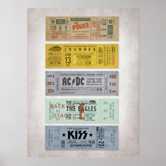 Classic Rock Concert Tickets – Vintage Music Wall  ポスター (正面)