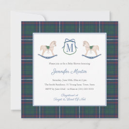 Classic Rocking Horse Tartan Winter Baby Shower 招待状