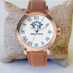 Classic Roman Numeral Personalized Custom  Wedding 腕時計<br><div class="desc">Classic Roman Numeral Personalized Custom Weddings & Anniversaries Descriere (SEO): Celebrate timeless elegance with this Classic Roman Numeral Personalized Watch, featuring a sophisticated white dial, bold blue Roman numerals, and a luxurious brown leather strap. Fully customizable with names, initials, or dates, this refined timepiece makes the perfect wedding gift, anniversary...</div>