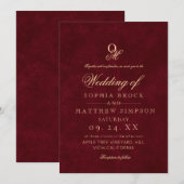 Classic Romantic Minimal Burgundy Monogram Wedding 招待状 (正面/裏面)