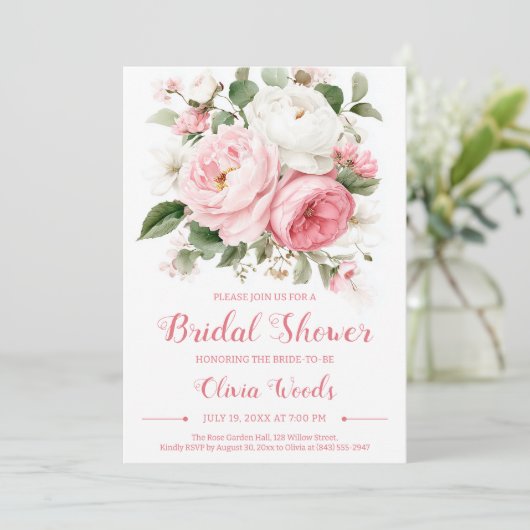 Classic romantic peony bouquet bridal shower card 招待状 (スタンド正面)