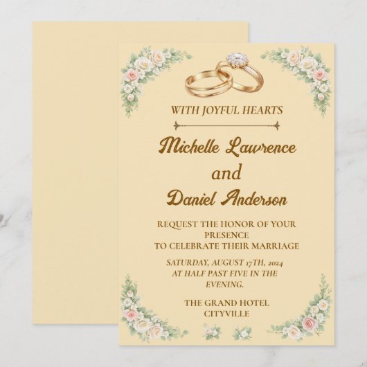 Classic Romantic Wedding Invite 招待状 (正面/裏面)