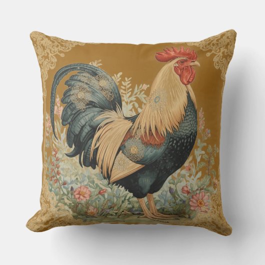 Classic, Rooster and Flowers Pattern, Vintage クッション (正面)