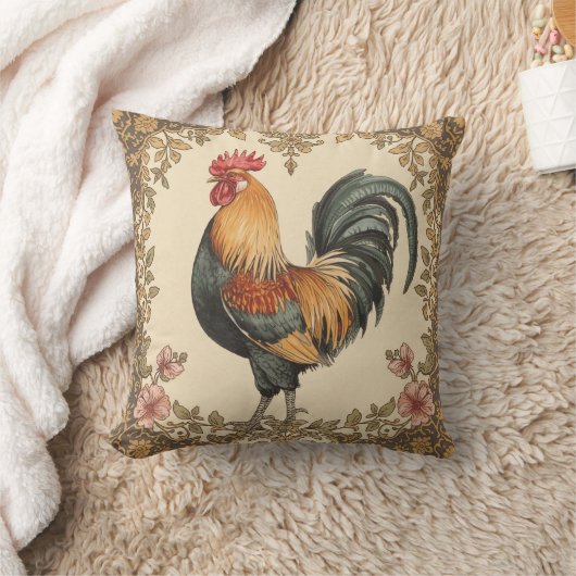 Classic,Rooster , Flowers Pattern, Vintage クッション (ブランケット)