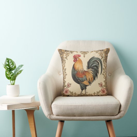 Classic,Rooster , Flowers Pattern, Vintage クッション (椅子)