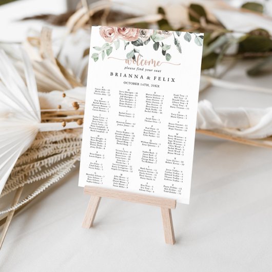 Classic Rose Floral Alphabetical Seating Chart ポスター