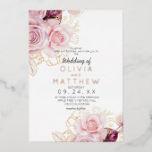 Classic Rose Gold Blush Flora Wedding  Foil  箔招待状 (正面)