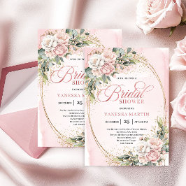 Classic Rose Gold Eucalyptus Bridal Shower Invite 招待状