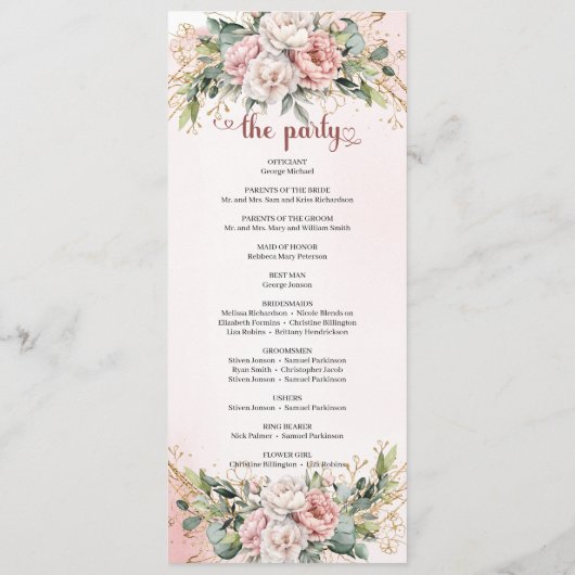 Classic Rose Gold Floral Greenery Wedding Program プログラム (裏面)