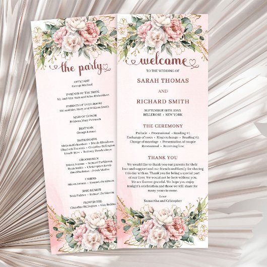 Classic Rose Gold Floral Greenery Wedding Program プログラム