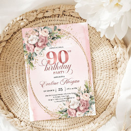 Classic Rose Gold Greenery 90th Birthday Invite 招待状