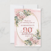 Classic Rose Gold Greenery 90th Birthday Thank You サンキューカード (正面)