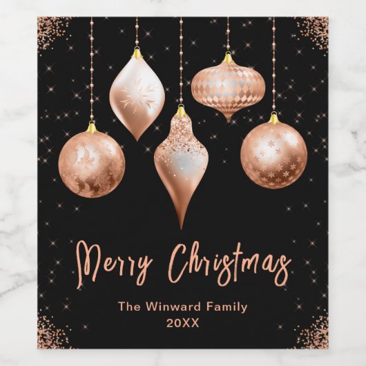 Classic Rose Gold Ornament Christmas ワインラベル (シングルラベル)