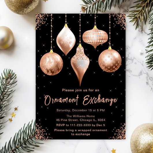 Classic Rose Gold Ornament Exchange Party 招待状