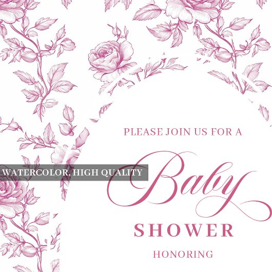 Classic Rose Pattern Floral Baby Shower Invitation 招待状